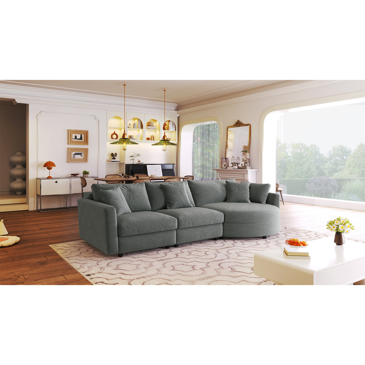 variant-group:rf-n711wy000461aae|Roomfitters 107" Chenille Fabric 3-Piece Sectional Sofa, Modern Large L-Shaped Couch with Rounded Curved Chaise, Grey