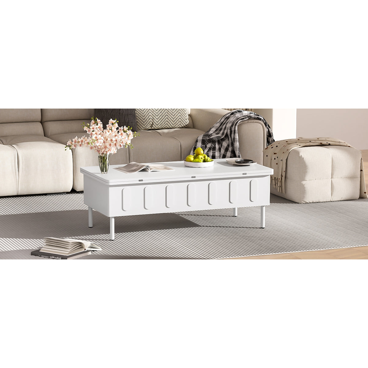 variant-group:rf-n724p292514k|Roomfitters Lift-Top Coffee Table with 2 Drawers and Foldable Top, Hidden Storage Compartment, Adjustable Center Table, White