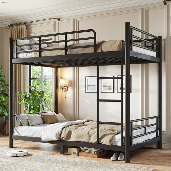 Roomfitters Twin XL over Twin XL/ Full over Full Metal Bunk Bed Frame for Teens Adults, Convertible 2 Separate Beds Round Tube, Black