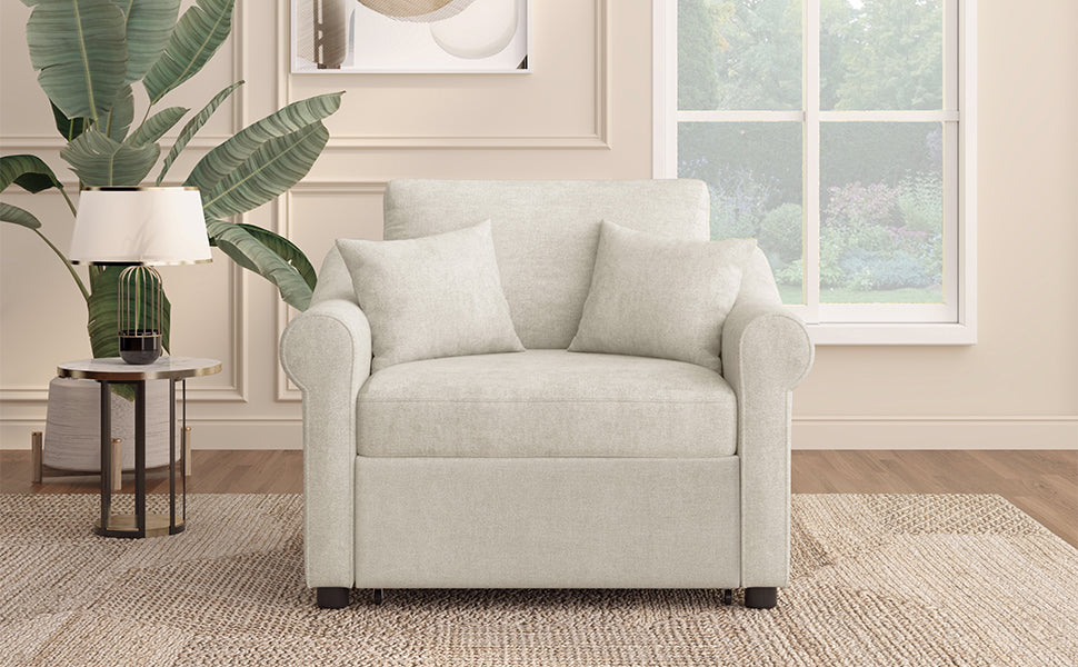 variant-group:rf-n701bs701p468429c|Roomfitters Chenille Convertible Sleeper Chair, 3 in 1 Single Sofa Bed Lounger, Adjustable Backrest Pull Out Bed, Beige