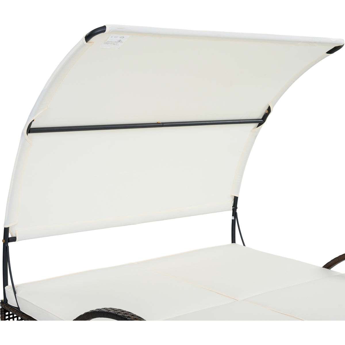 variant-group:rf-n711wy000485aaa|Roomfitters Beige HDPE Wicker Outdoor Double Sunbed, Steel Frame Patio Chaise, Hidden Side Tables, Canopy Shade