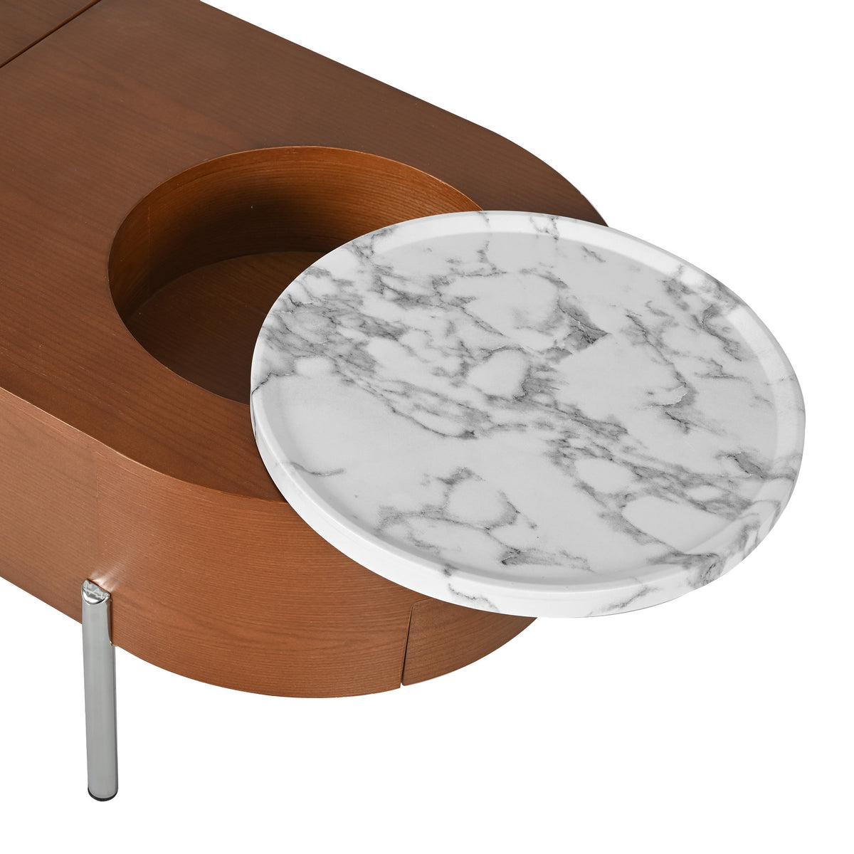 variant-group:rf-n724p228920d|Roomfitters Lift Top Oval Coffee Table with Rotating Marble Tray and Hidden Compartment, Brown