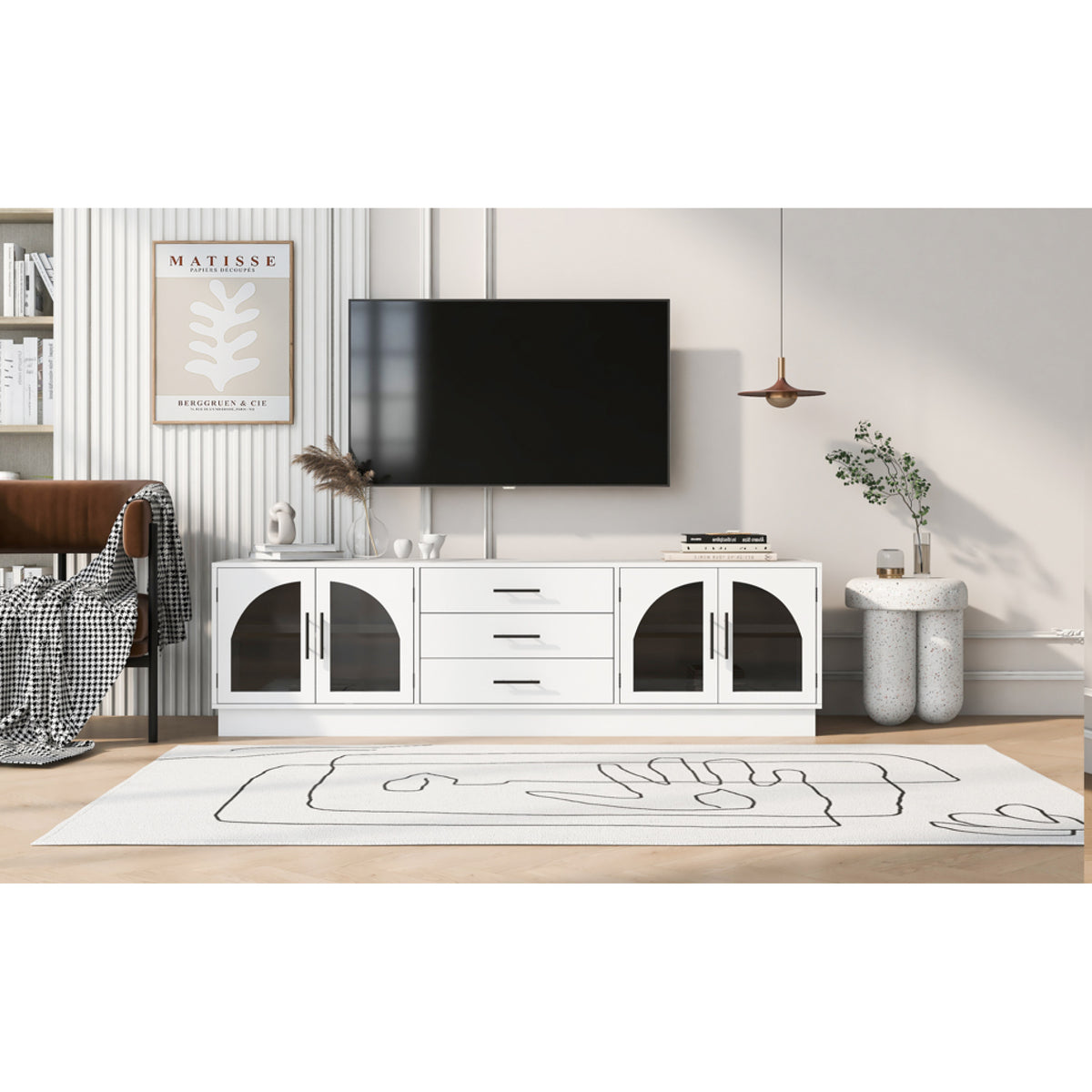 variant-group:rf-n724p284467k|Roomfitters Modern Minimalist TV Stand for up to 75 Inch TV, Entertainment Console Cabinet with Adjustable Shelves, White