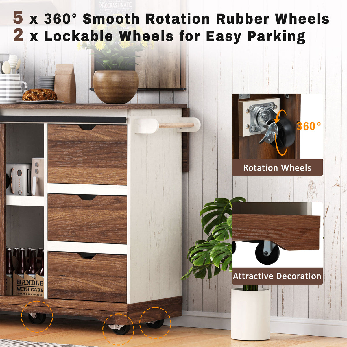 variant-group:rf-n707p288229w|Roomfitters 55.5" Rolling Kitchen Island with Drop Leaf, Mobile Kitchen Storage Cart with Sliding Barn Door, Power Outlets, White