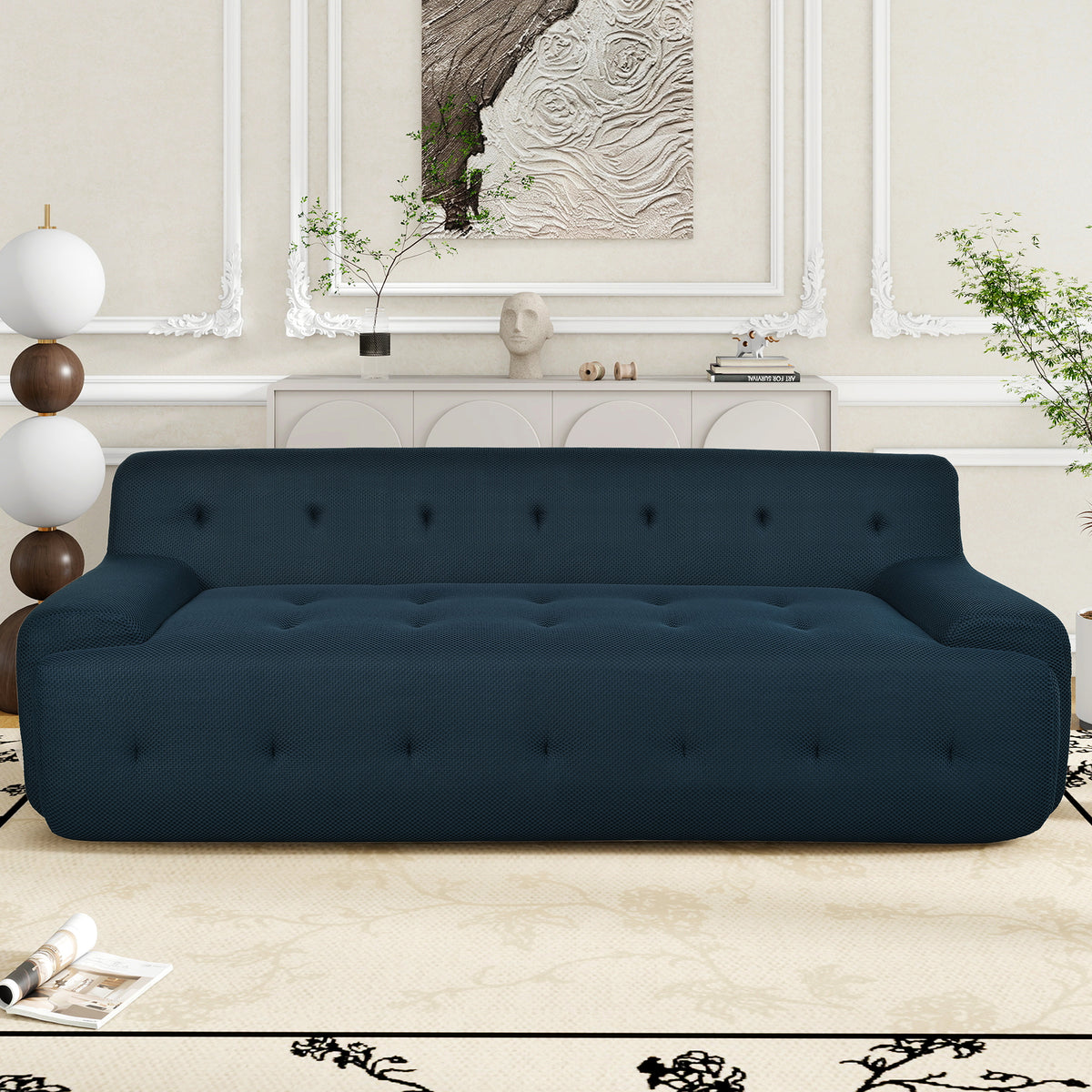 variant-group:rf-n711p206619v|Roomfitters 86.2" Modern Tufted Upholstered Sofa, 3-Seater Compression Couch for Living Room, Dark Blue