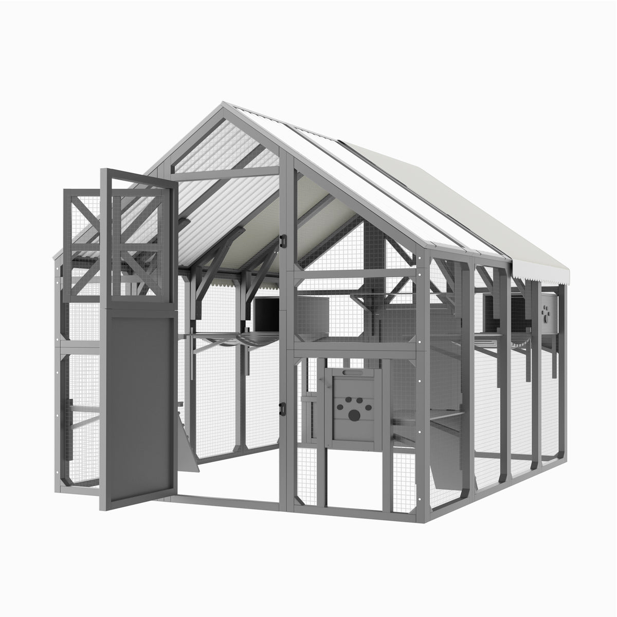 variant-group:rf-n704g201618e|Roomfitters Extra Large Outdoor Catio Cat Enclosure with Cooling PVC Roof and Insulated Boxes Gray