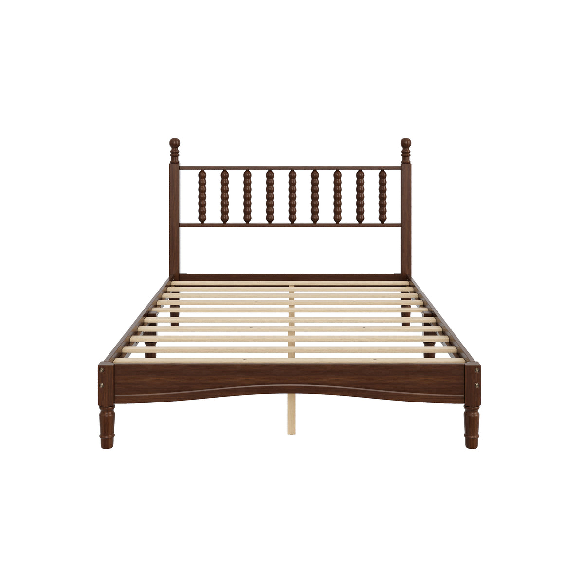 variant-group:rf-n733p338317d|Roomfitters Full Wood Platform Bed, Retro Gourd Spindle Headboard with Solid Slat Support, Walnut