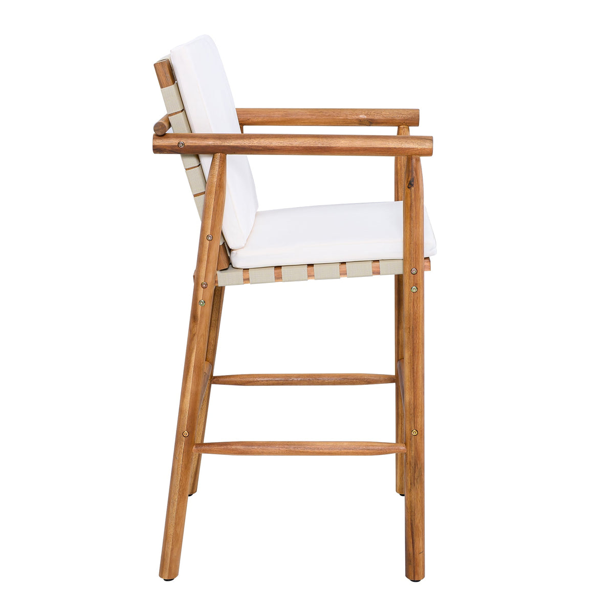 Roomfitters Set of 2 Outdoor Bar Stools with Beige Cushions, Natural Wood High Chairs for Patio Balcony Kitchen, Natural Roomfitters
