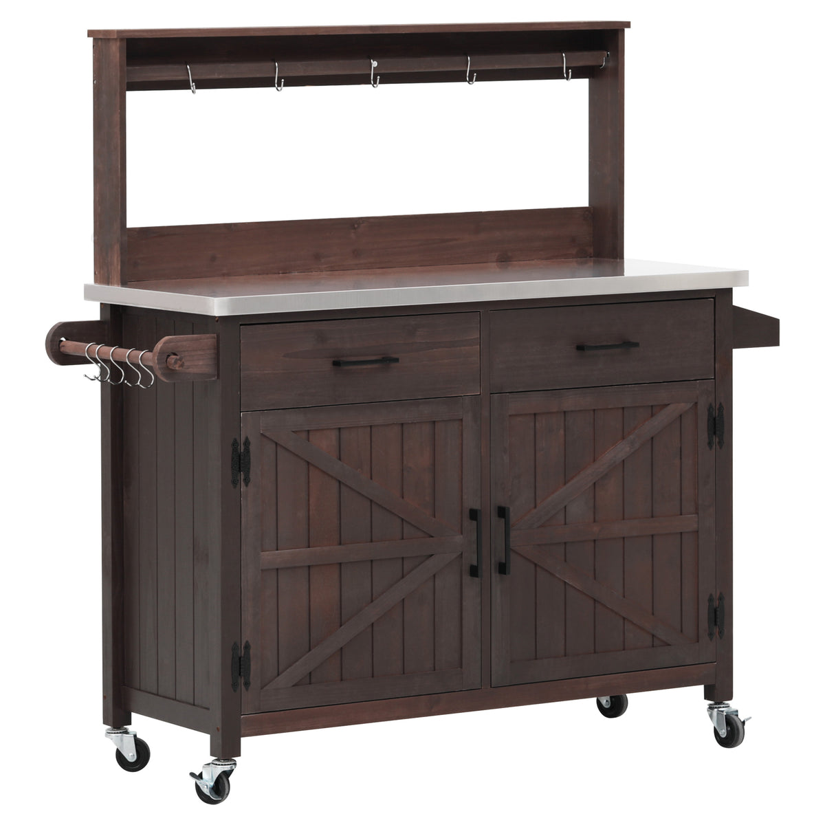 variant-group:rf-n707p409087z|Roomfitters 54.1" Grill Cart, Outdoor Kitchen Prep Station with Stainless Steel Top and Propane Tank Storage, Dark Brown
