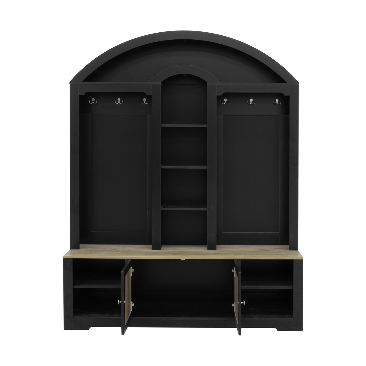 variant-group:rf-n724sj000158aab|Roomfitters Multi-Functional Curved Entrance Wardrobe, Hall Tree, Black & Natural