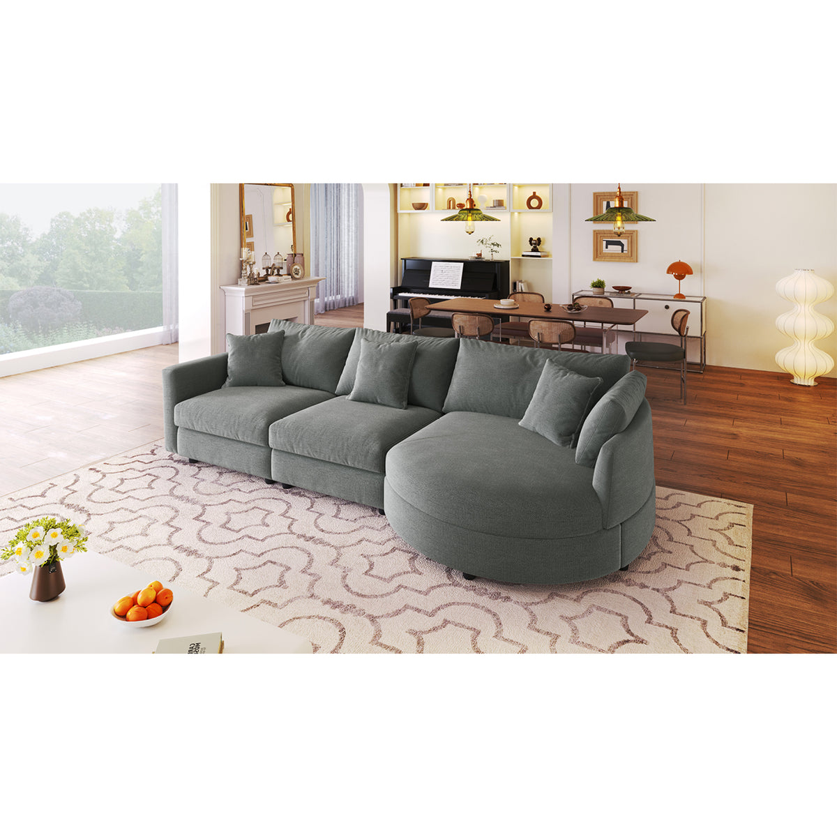 variant-group:rf-n711wy000461aae|Roomfitters 107" Chenille Fabric 3-Piece Sectional Sofa, Modern Large L-Shaped Couch with Rounded Curved Chaise, Grey