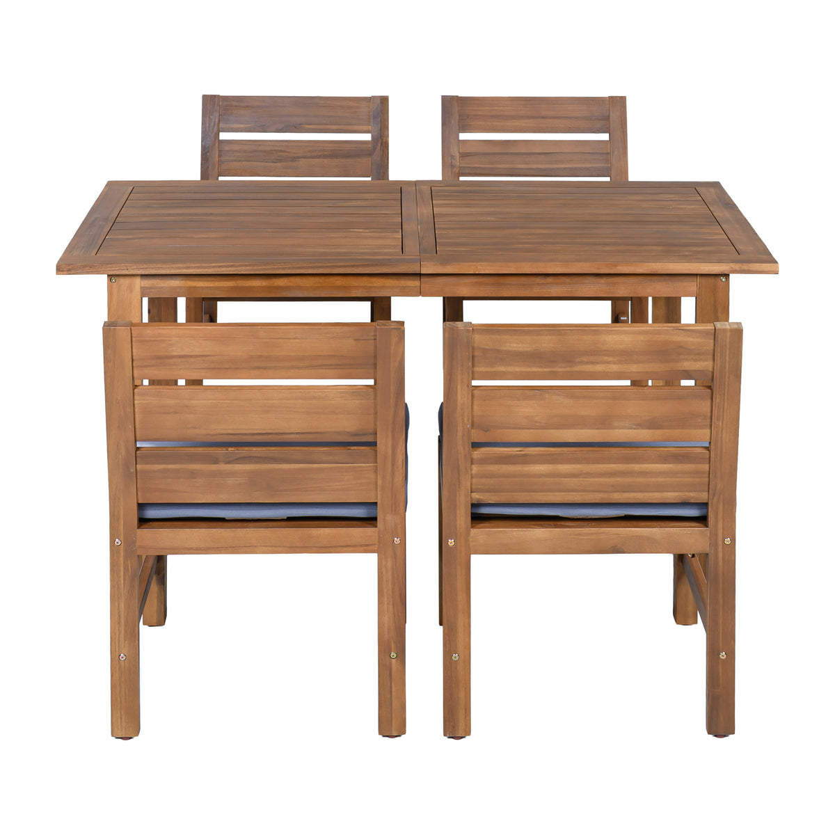 variant-group:rf-n711wy000497aae|Roomfitters Farmhouse 5-Piece Outdoor Dining Set for 4, Acacia Wood Table and Chair Pack, Brown and Grey Slatted