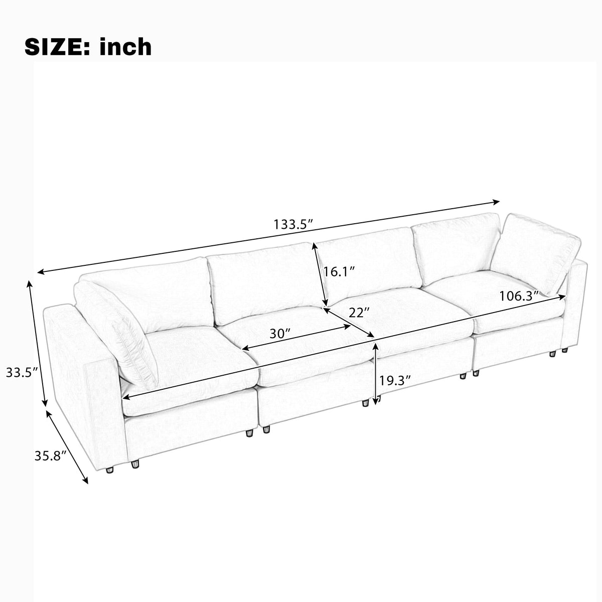 Roomfitters Upholstered Modular Sofa with Storage, 4-Seater Chenille Sectional, Smart Charging Hub, Bluetooth Speaker Roomfitters