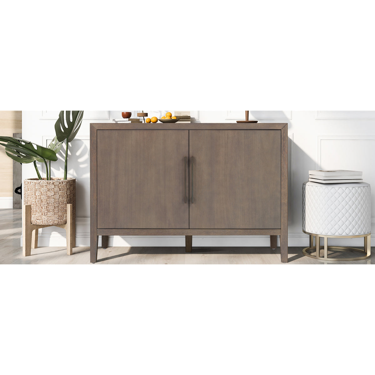 variant-group:rf-n711p410389d|Roomfitters 47.25-Inch Farmhouse Sideboard, 2-Door Buffet Cabinet, Medium Brown Wooden Storage Console, Metal Handles