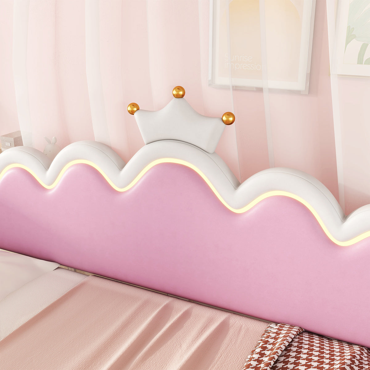 variant-group:rf-n733hl000104aak|Roomfitters Twin Extending Daybed with Lights, Modern Upholstered Princess Daybed with Crown Headboard, Sophisticated and Functional Design, White