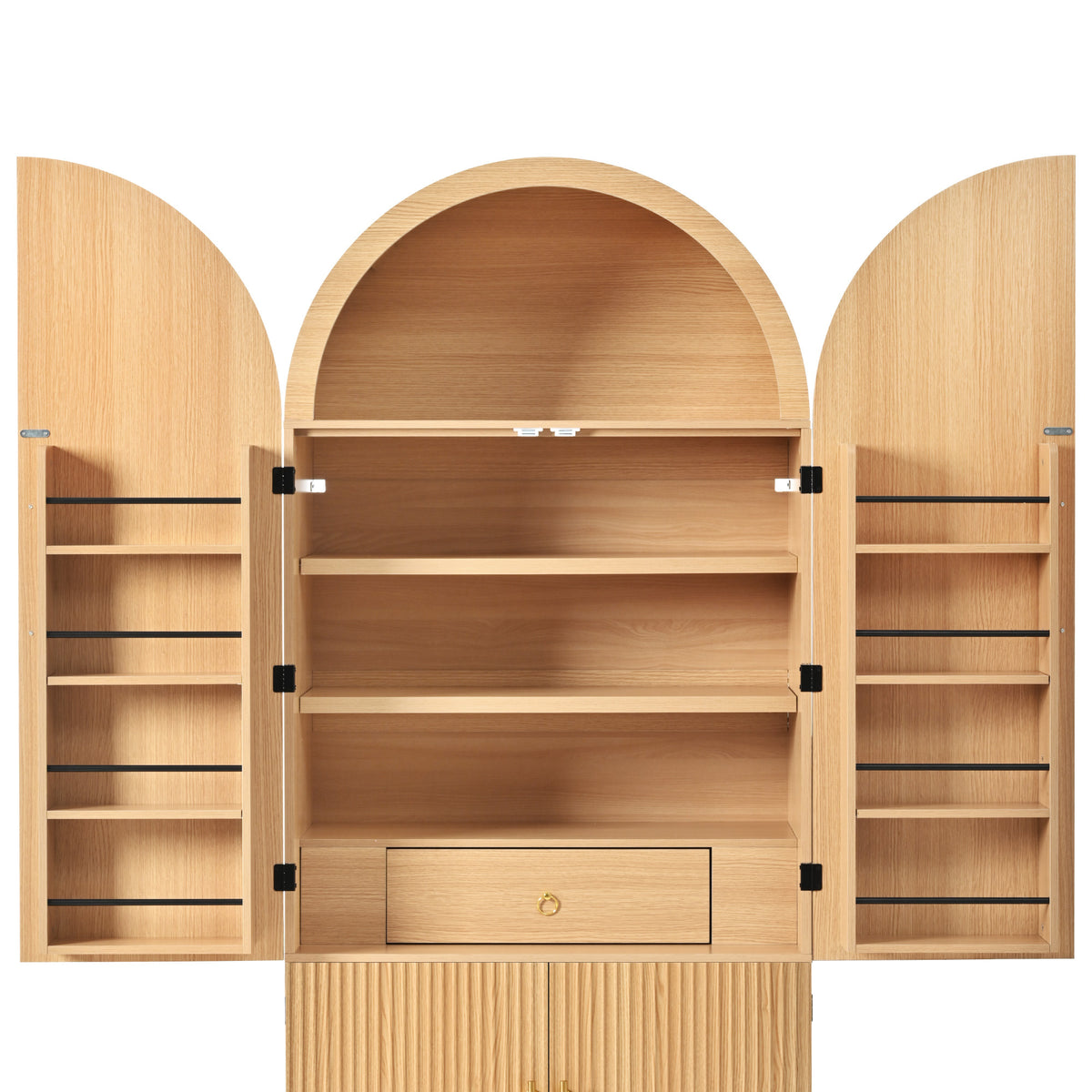 variant-group:rf-n707s000020y|Roomfitters 72" Tall Arched Kitchen Pantry Cabinet with Fluted Doors & Hidden Drawer, Natural