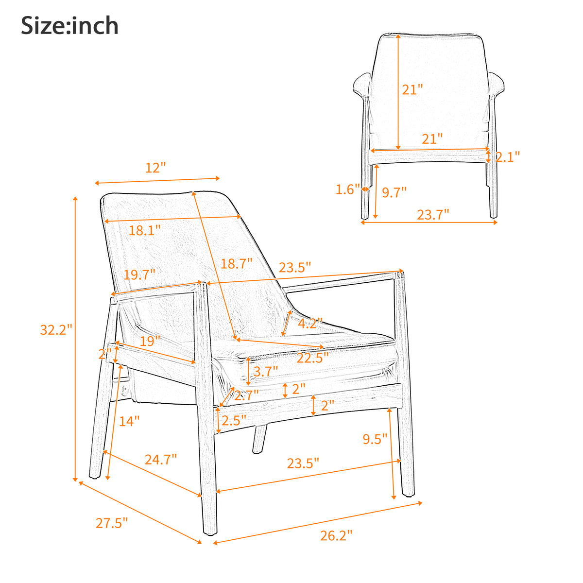 variant-group:rf-n724sj000145aad|Roomfitters PU Leather Mid-Century Accent Chairs with Solid Wood Frame and High Backrest, Set of 2, Brown