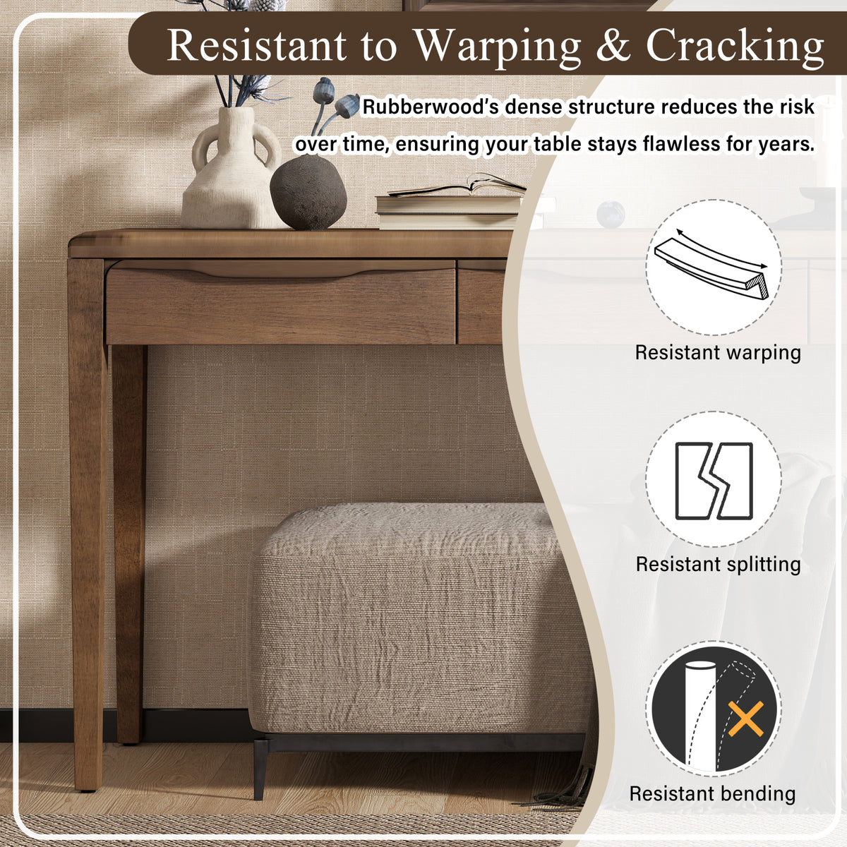 variant-group:rf-n711p401926d|Roomfitters Light Luxury Brown Oak Veneer Console Table with 3 Wavy Curved Drawers and Soft Rounded Corners