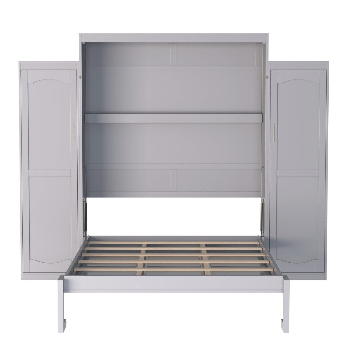variant-group:rf-n733s235627e|Roomfitters Queen Murphy Wall Bed with Two Wardrobes and Storage Shelf, Foldable Platform Bed Frame for Guest Room, Gray