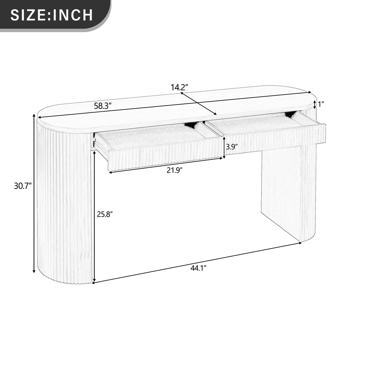 Roomfitters Rustic Farmhouse Black Pine Veneer Console Table Dual Drawer Entryway Furniture Arched Legs Roomfitters