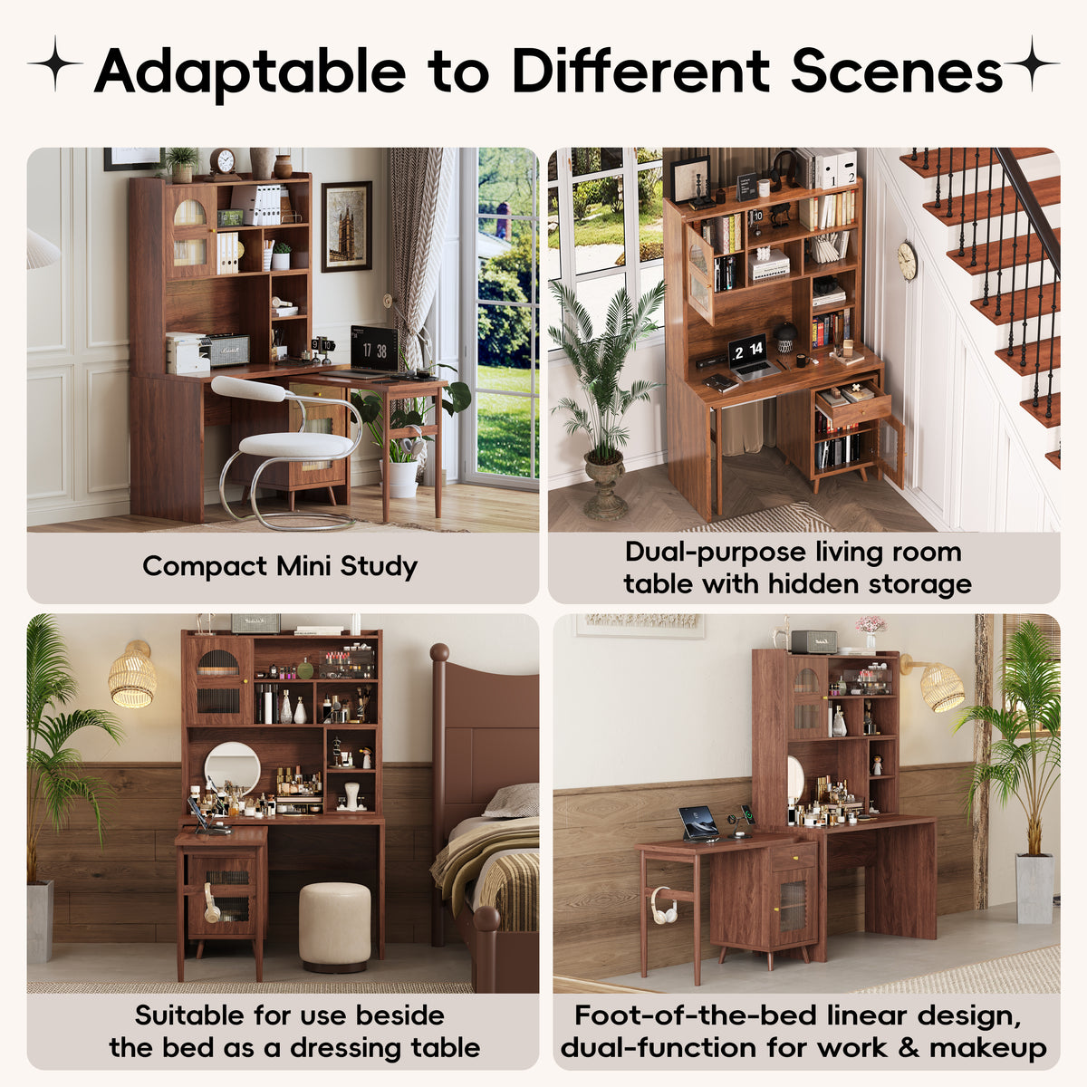 variant-group:rf-n733s363716d|Roomfitters Rotating L-Shaped Computer Desk with Shelves and Storage, 90° Swivel Office Writing Desk, Walnut