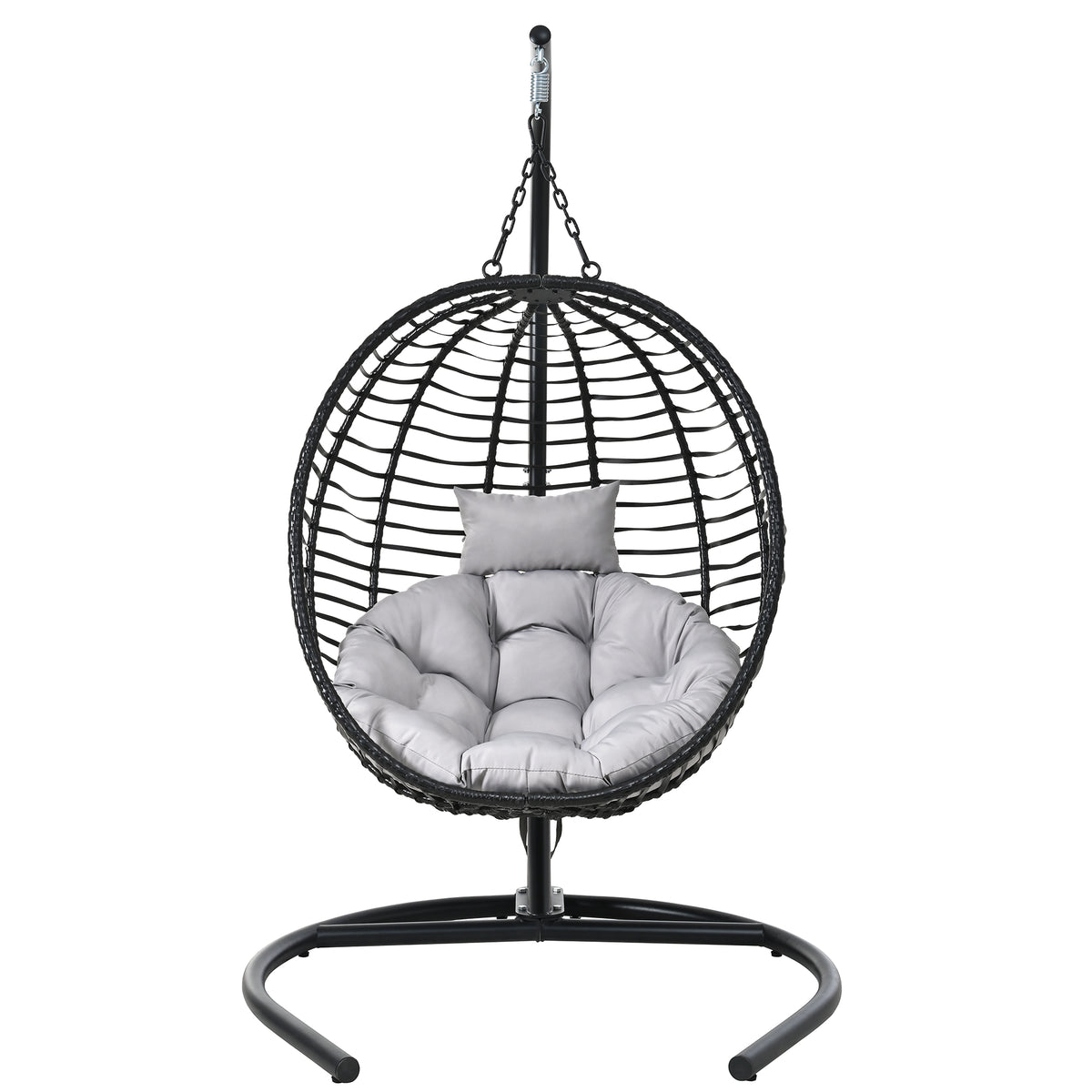 variant-group:rf-n711p389503e|Roomfitters Single Person Folding Egg Chair with Stand, UV Resistant Wicker Rattan Swing for Patio, Garden, Black+ Gray