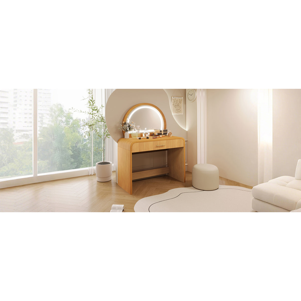 variant-group:rf-n704p196658n|Roomfitters 39-Inch Makeup Vanity Table with Touch Screen Lighted Mirror, Dressing Table with Drawer for Bedroom, Natural