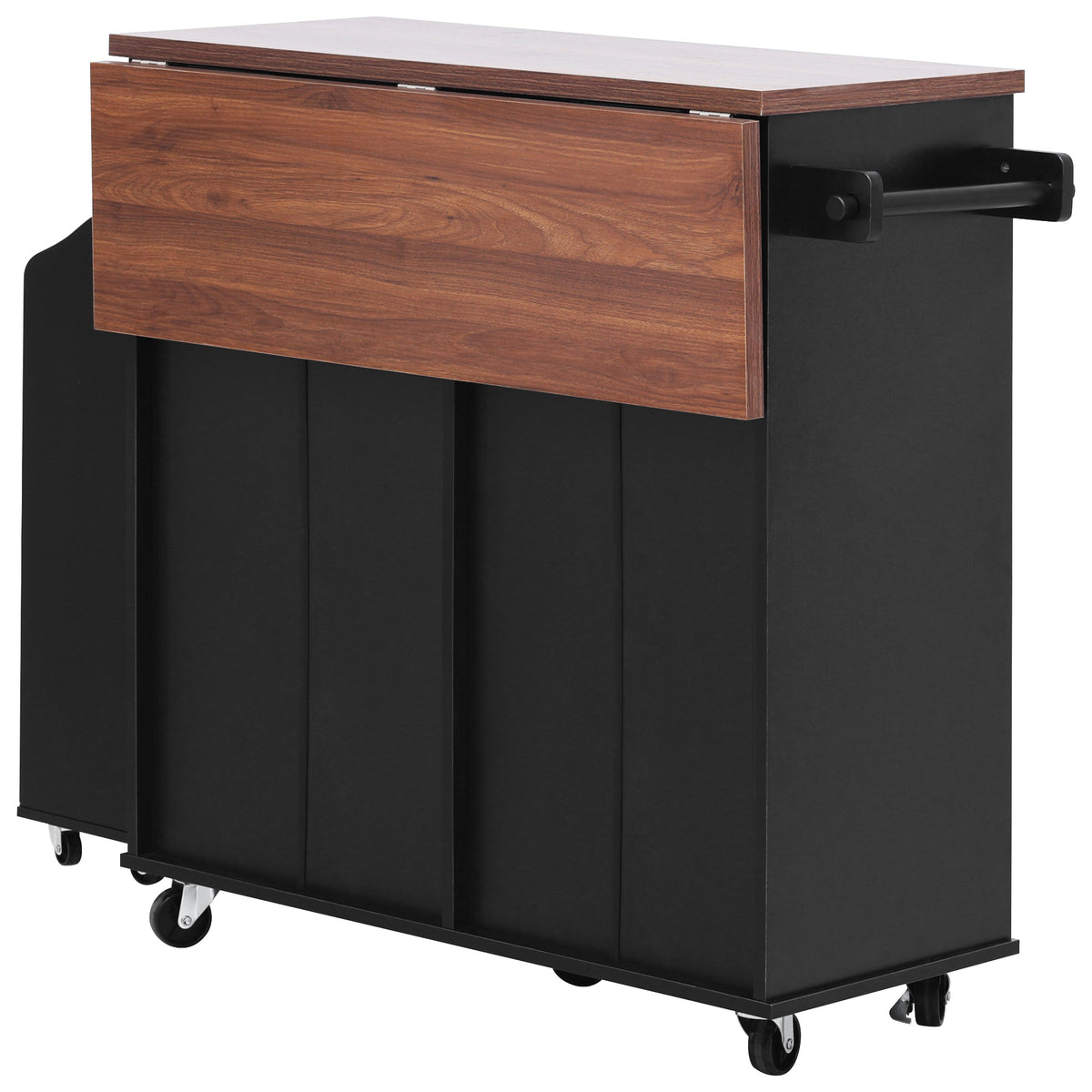 variant-group:rf-n707p307296b|Roomfitters 47.2" Farmhouse Kitchen Island with Drop Leaf, Tilt Trash Can Cabinet, Removable Mobile Side Racks, Black