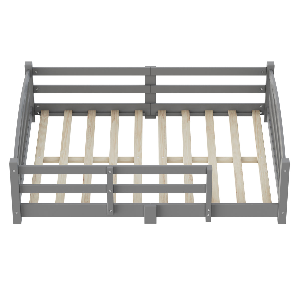 variant-group:rf-n733p400299e|Roomfitters Full Montessori Floor Bed with Guardrails, Solid Wood Low Platform Bed with Slats, Easy Assembly, Gray