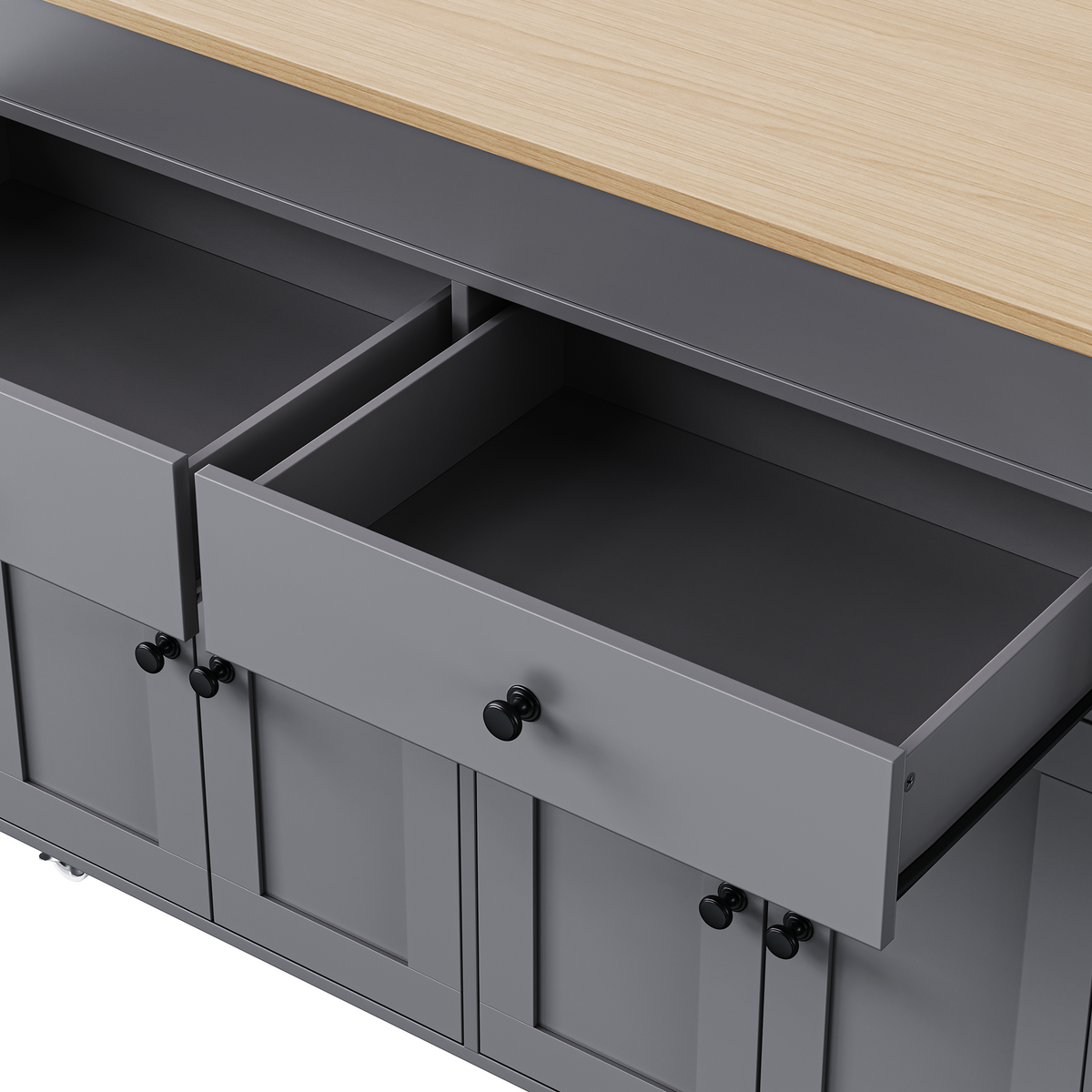 variant-group:rf-n707p333291g|Roomfitters 74.8" Rolling Kitchen Island with Extendable Dining Table, Mobile Cart with 4 Doors, 2 Drawers & Spice Rack, Grey