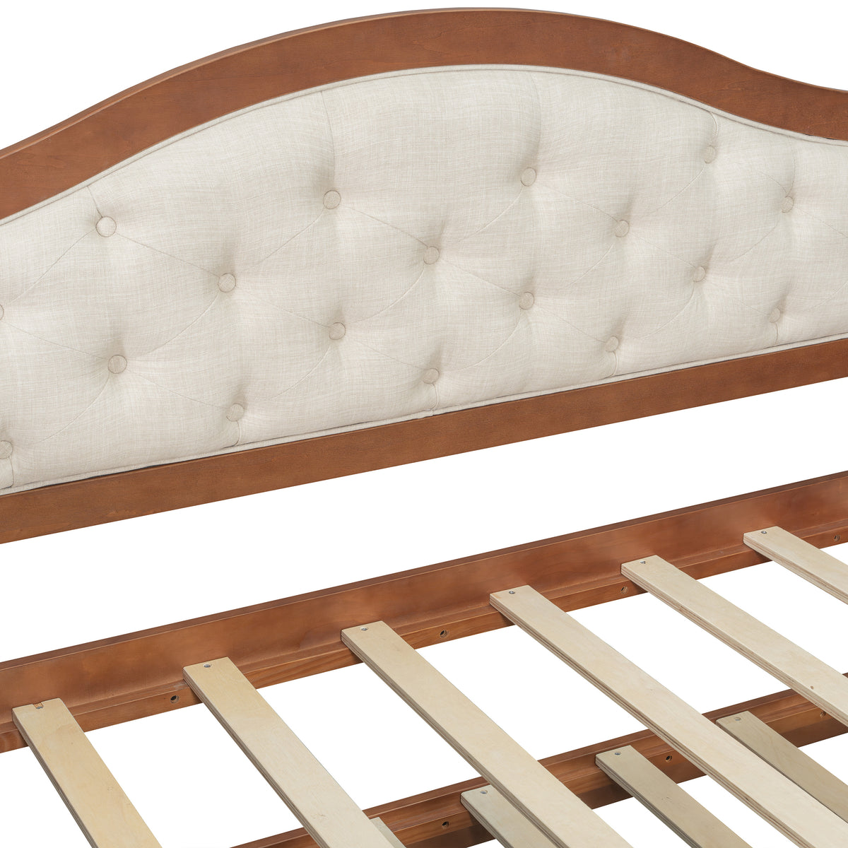variant-group:rf-n733s346767d|Roomfitters Twin Daybed with Trundle, Wooden Sofa Bed with 2 Storage Drawers & Tufted Backrest, Walnut