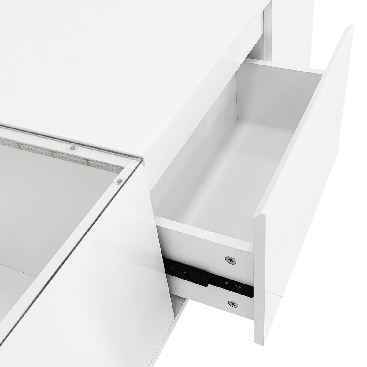 variant-group:rf-n724p290056k|Roomfitters Modern Center Coffee Table with High Gloss Finish, Glass Top and Hidden Storage Compartments, White