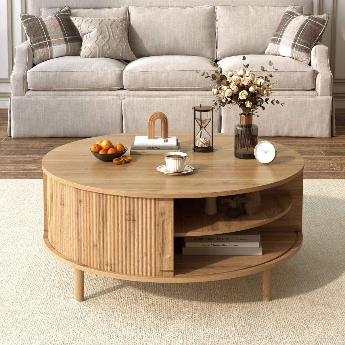 variant-group:rf-n724p416053d|Roomfitters Minimalist Round Lift-Top Coffee Table with Side Sliding Door, Acacia Wood