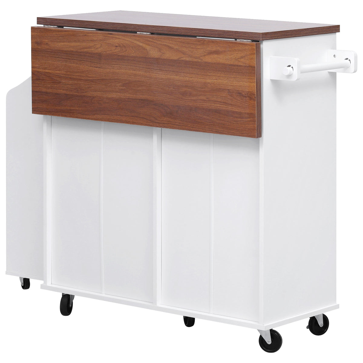 variant-group:rf-n707p307296w|Roomfitters 47.2" Farmhouse Kitchen Island with Drop Leaf, Tilt Trash Can Cabinet, Removable Mobile Side Racks, White