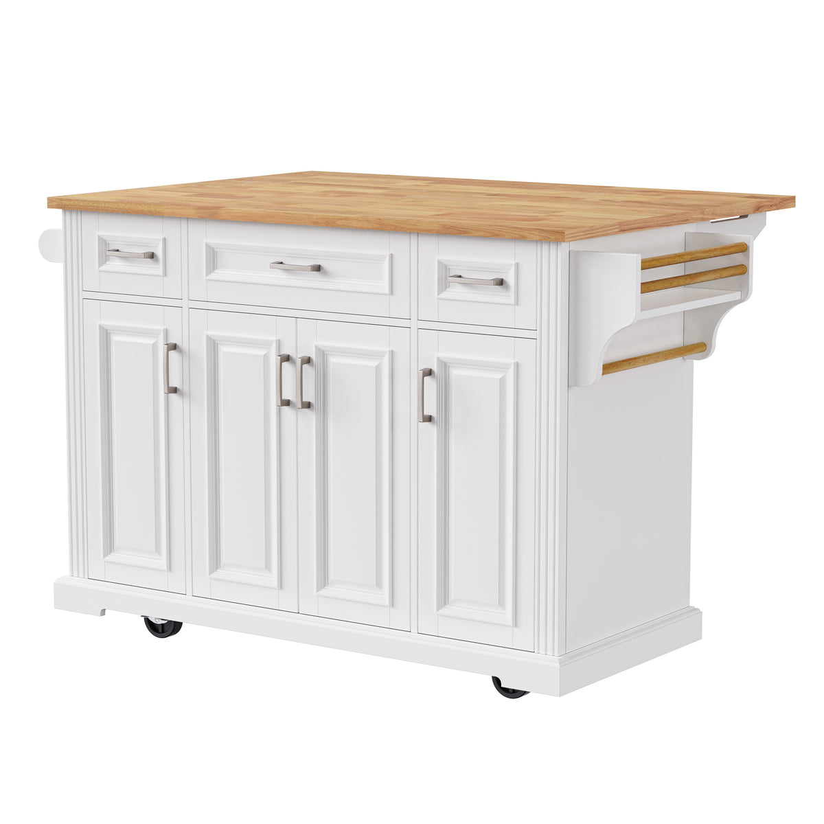 variant-group:rf-n707s195395w|Roomfitters 54" Kitchen Island with Wood Top, Rolling Storage Cabinet with 3 Drawers and 3 Doors, Spice Rack, White