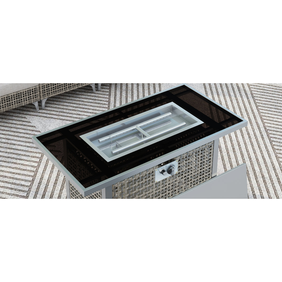 variant-group:rf-n707p210158g|Roomfitters 43" Propane Fire Pit Table, 60,000 BTU Rectangular Wicker Fire Pit with Glass Wind Guard for Patio, Grey
