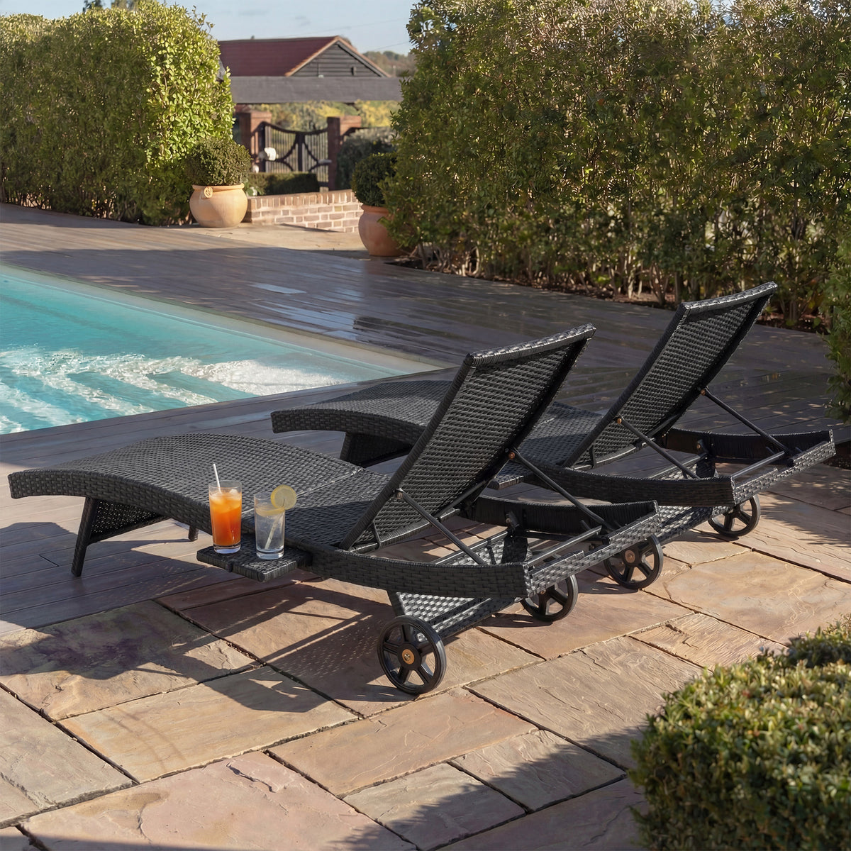 variant-group:rf-n707p395515b|Roomfitters 80"W Patio Chaise Lounge Chairs Set of 2 with Wheels, Folding Table, Adjustable Rattan Loungers, Black