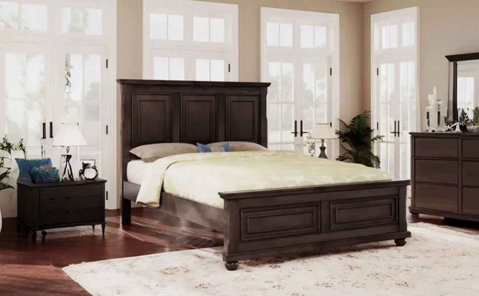 variant-group:rf-n701bs701p422951d|Roomfitters King Size Bed Frame with Paneled Headboard and Footboard, Traditional Wooden Platform Bed Frame, Brown