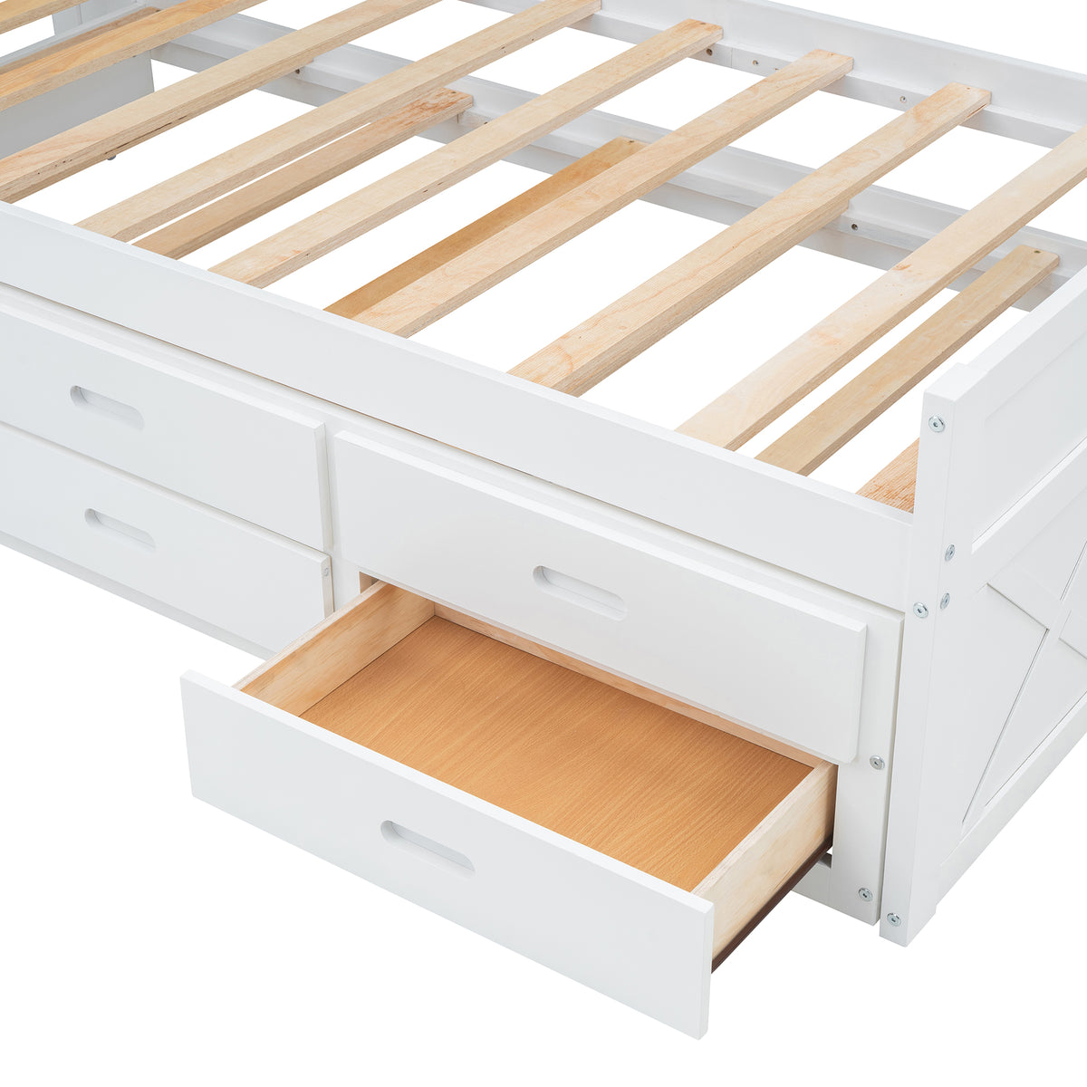 variant-group:rf-n733s172839k|Roomfitters Twin Size Wooden Bed with Storage Headboard, Functional Outlets, Extendable Frame with Twin Trundle and Smart Storage, White