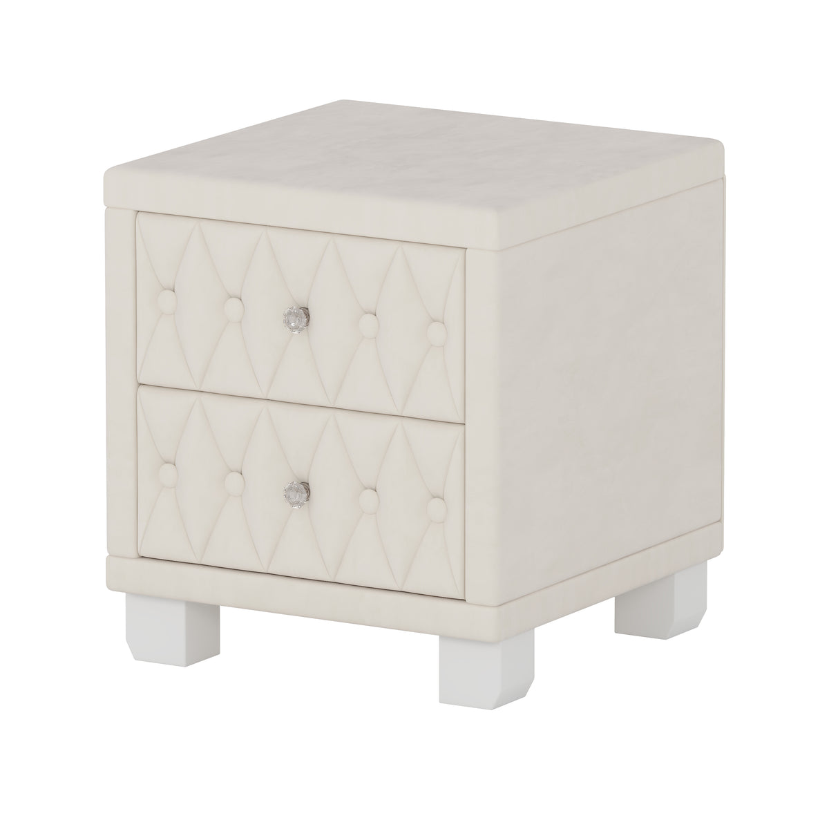 variant-group:rf-n733p210398a|Roomfitters Velvet Nightstand with Crystal Handles, Button-Tufted Upholstered Bedside Table with Two Storage Compartments, Beige