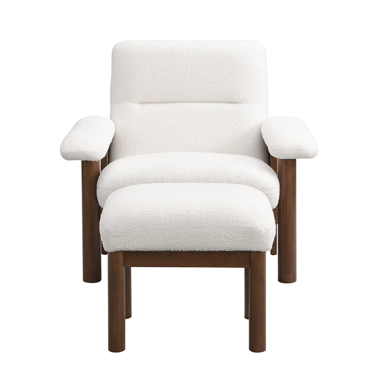 Roomfitters Mid-Century Accent Chair with Ottoman, Fabric Upholstered Armchair and Footrest Set with Wood Frame, White Roomfitters