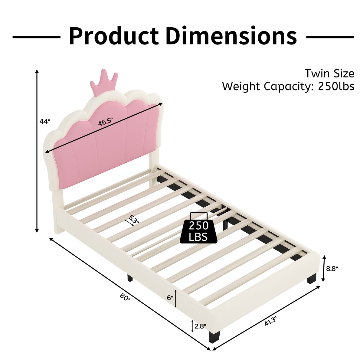 variant-group:rf-n733p180807k|Roomfitters Princess Upholstered Twin Platform Bed with Crown Headboard & Footboard, Cream