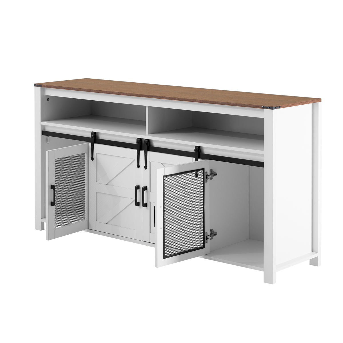 variant-group:rf-n711p347388k|Roomfitters 59.3" Sideboard Buffet Cabinet with Sliding Barn Doors, Modern Farmhouse Storage for Kitchen & Dining, Brown+White