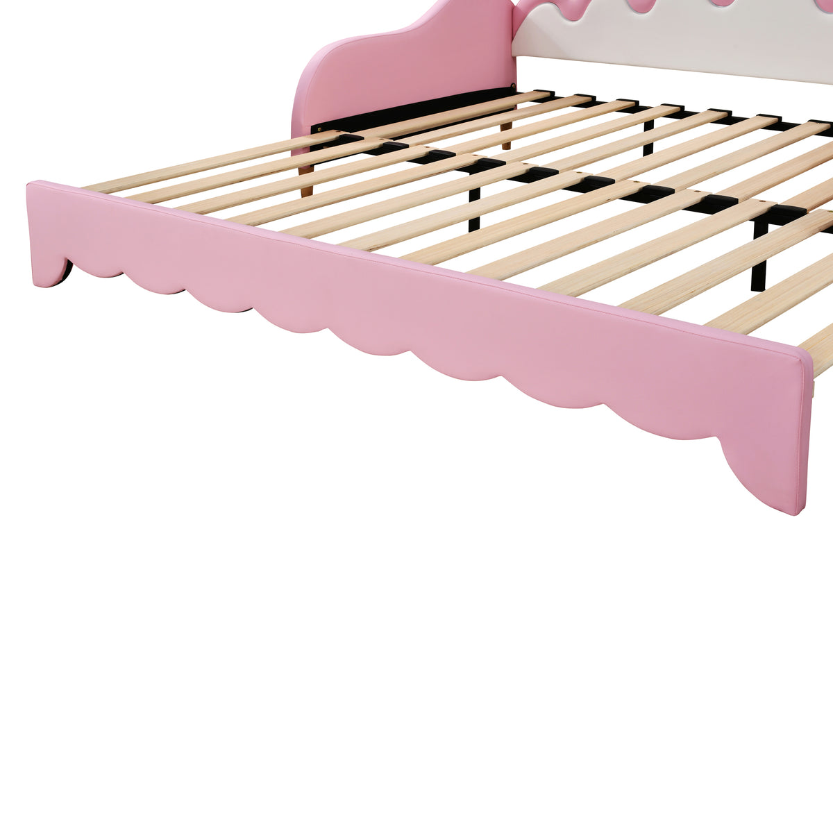 variant-group:rf-n733hl000104aah|Roomfitters Twin Extending Daybed with Lights, Modern Upholstered Princess Daybed Featuring Crown Headboard, Elegant and Practical Design, Pink