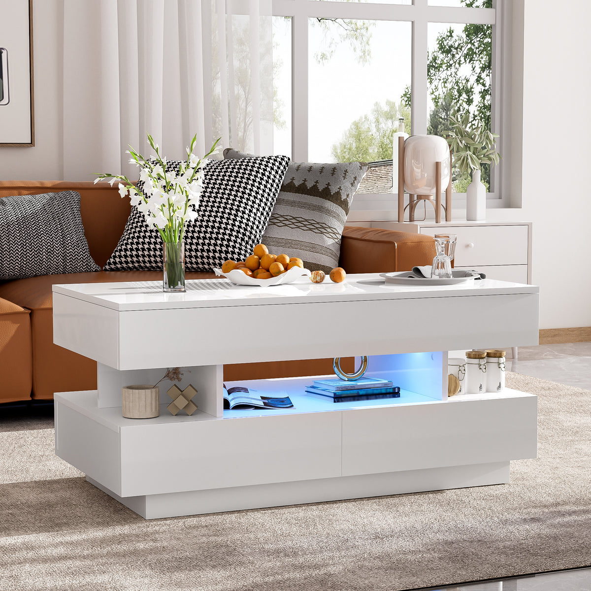 variant-group:rf-n724p290058k|Roomfitters Lift-Top Coffee Table with Hidden Storage and 2 Drawers, Multi-Functional Modern Table, White