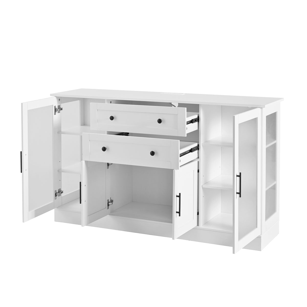 variant-group:rf-n711p437648k|Roomfitters Contemporary White Melamine MDF Buffet Sideboard Storage Cabinet Acrylic Doors Dining Room Kitchen Console