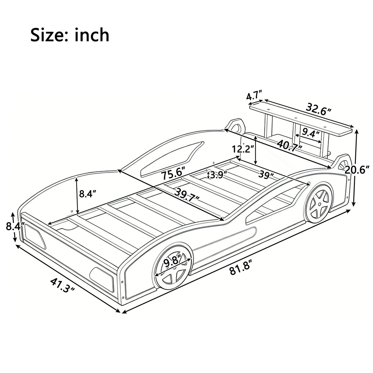 variant-group:rf-n701p465364c|Roomfitters Twin Size Wooden Race Car Bed Frame with Wheels, Car Shaped Platform Bed Storage, No Box Spring, Blue & Yellow