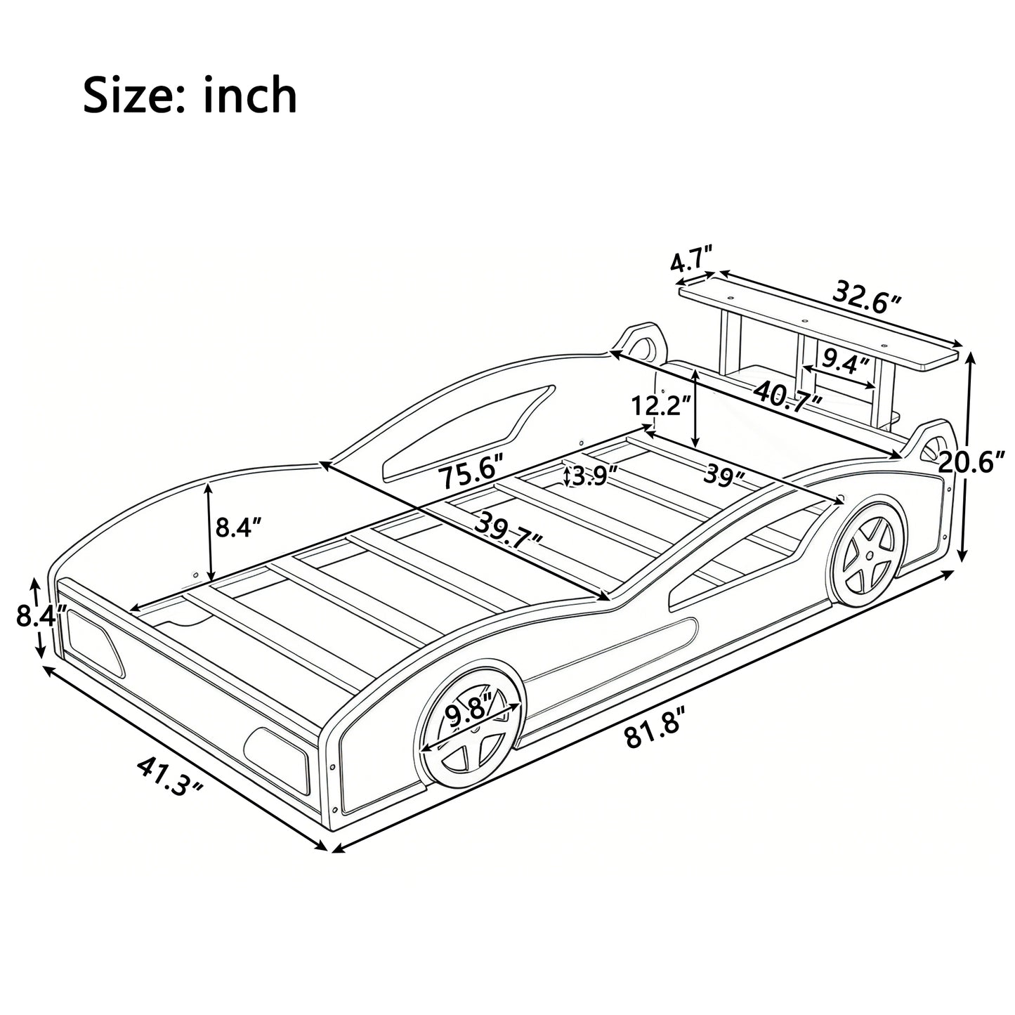 variant-group:rf-n701p465364c|Roomfitters Twin Size Wooden Race Car Bed Frame with Wheels, Car Shaped Platform Bed Storage, No Box Spring, Blue & Yellow