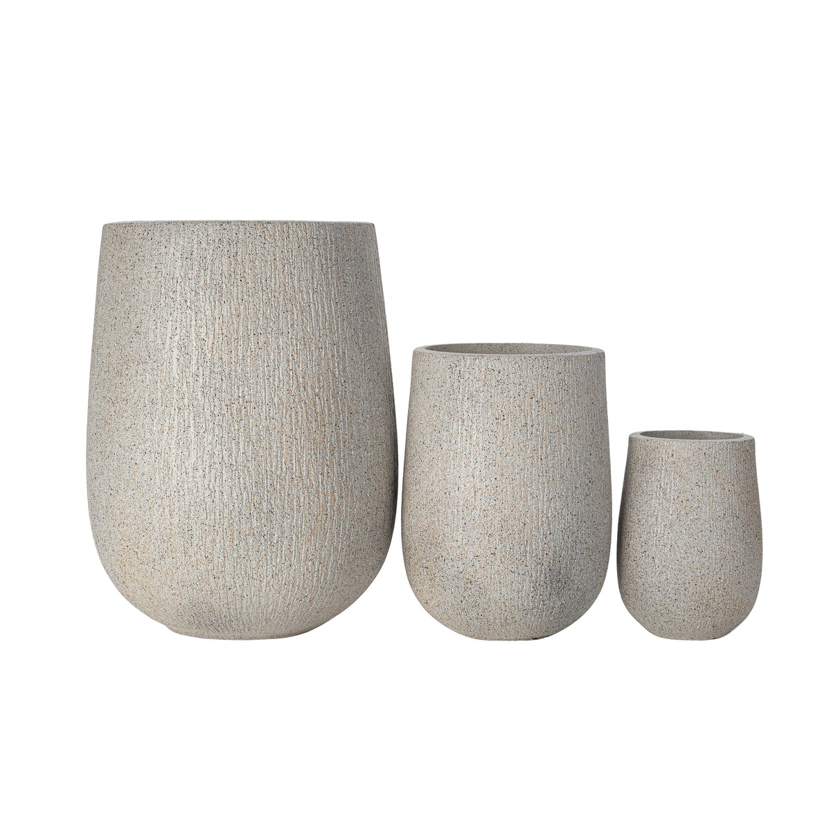 variant-group:rf-n711p406659e|Roomfitters Modern Egg-Shaped MGO Planter Set, 3-Piece Textured Faux Stone Flower Pots, Grey Patio Garden Urns