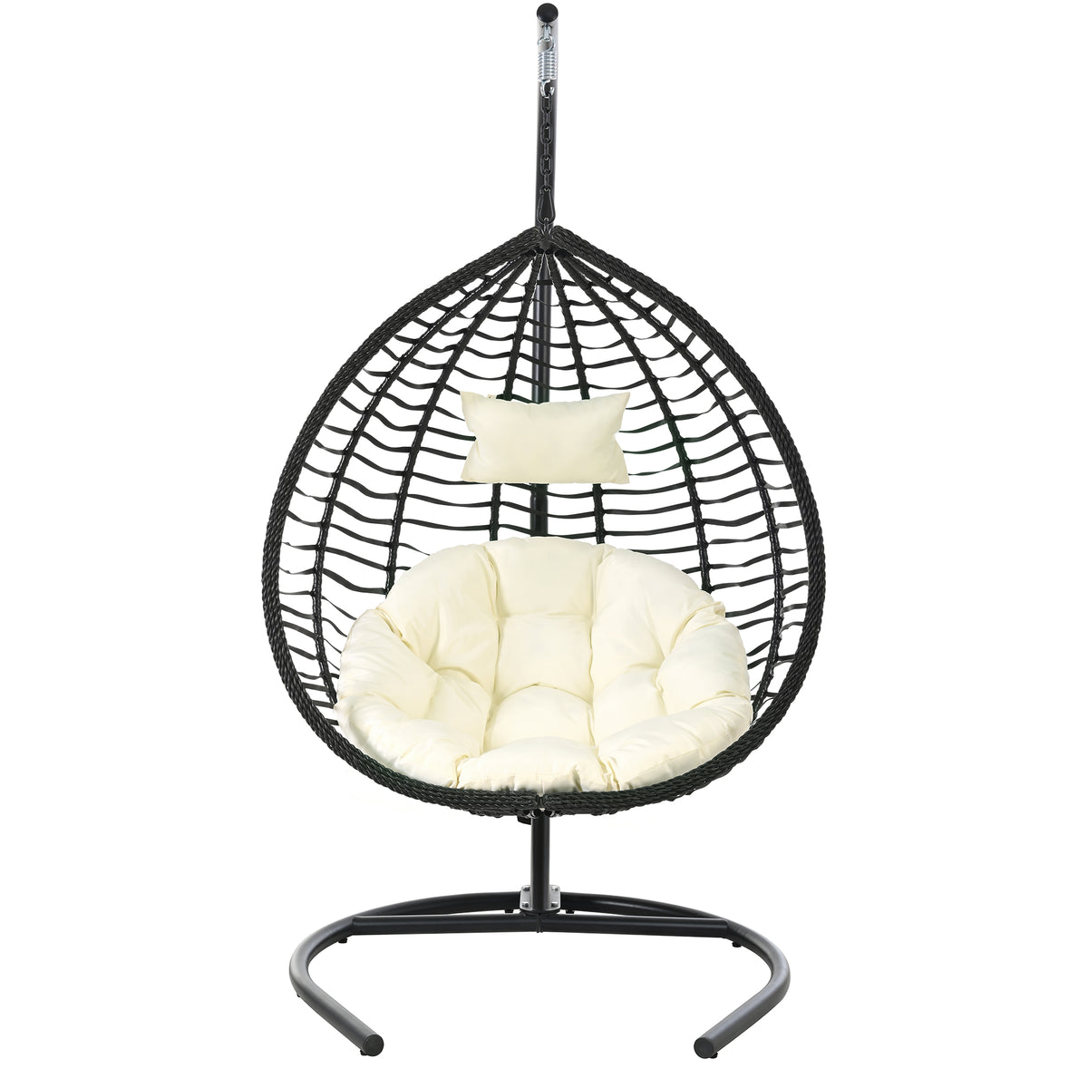variant-group:rf-n711p389502a|Roomfitters Indoor Outdoor Hanging Egg Hammock Chair with Stand, Wicker Rattan Swing for Patio and Bedroom, Black+Beige
